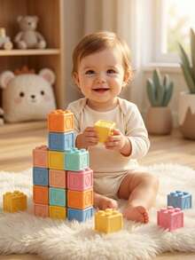 Soft Rubber Building Blocks For Infants, Educational And Cognitive Toys For Early Learning, Stacking And Building, Designed For Grasping Training, Chewable Soft Rubber Toys, Suitable For Baby, Promoting Cognitive Development, Birthday/Halloween Gift - Multicolor - View 2