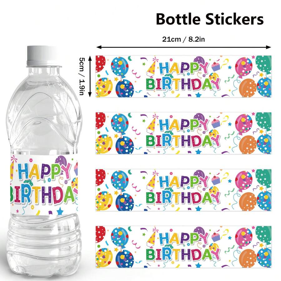 10/20入星星紙屑主題生日派對防水水瓶貼紙包裝,生日快樂水瓶標籤,適用於嬰兒洗禮派對 - 彩色 - 查看 1