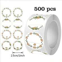 500pcs Per Roll 2in/5cm Kraft Paper Stickers, Round Wreath Pattern Stickers, Can Labels, Food Storage Labels, Gift Bag Sealing Stickers - Flower Label - View 9