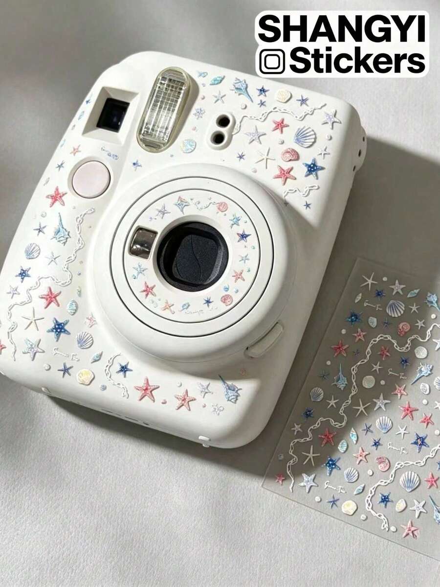 1件海洋貝殼與海星裝飾貼紙,漸層亮片海星搭配多款貝殼與白色鏈條邊框,清新海濱風格,熱門Guka材質,適合拼貼、手機殼裝飾、水壺貼紙、筆記本裝飾,適用於各種手工DIY創作 - 海洋貝殼海星 - 查看 1