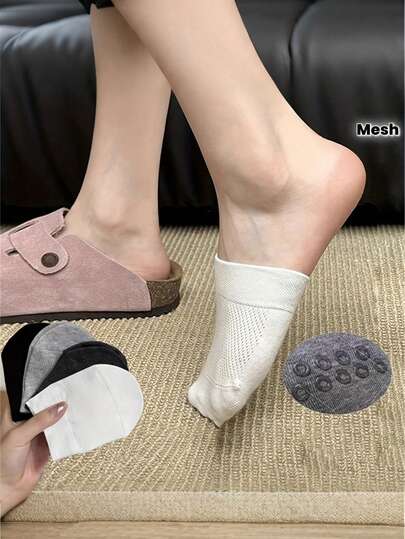3/1 Par de calcetines tipo barco de media pata para mujer, calcetines cortos invisibles antideslizantes, calcetines de media pata con punta delantera, combinación perfecta para tacones altos y pantuflas de verano, hechos de tela de malla transpirable, cómodos de usar. Se pueden usar como calcetines de pantuflas, calzado de verano, malla transpirable, calcetines cortos cómodos.