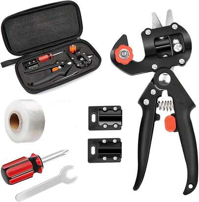 Kit de Herramientas de Injerto de Jardín 2 en 1 con 2 Hojas de Repuesto y Película de Injerto de 3 cm, Juego de Herramientas de Poda Profesional para Corte, Injerto y Recorte de Plantas, Ramas, Vides y Árboles Frutales
