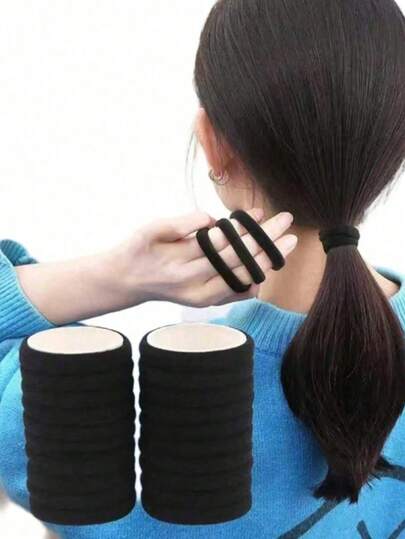 100pcs/50pcs/1pc Set Women's Versatile Black High Elasticity Hair Ties, Fashionable And Versatile, Premium Quality, Elegant And Sophisticated, Minimalist Style Hair Accessories, Suitable For Daily Outings, Casual Gatherings, Commuting To Work, Vacations, Face Washing, Bathing, Makeup, Hair Styling, Outfit Matching, Also Can Be Used As Jewelry, Headwear, Etc.