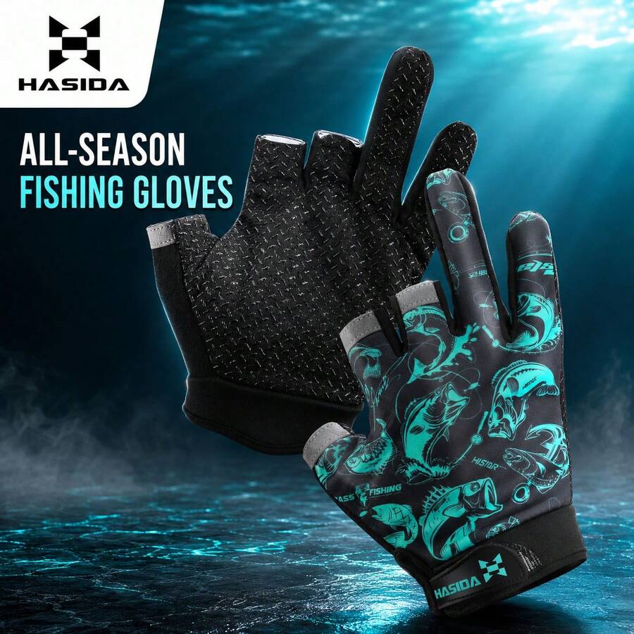 HASIDA 定製款夏季戶外釣魚戰鬥高彈性防紫外線海釣路亞釣魚手套 - 薄荷藍 - 查看 1
