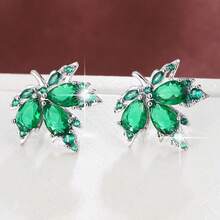 1 Pair Elegant Maple Leaf Design Cubic Zirconia Stud Earrings For Women, Casual Gift Design - Multicolor - View 4