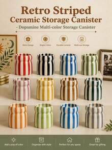 1pc Ceramic Striped Storage Canister, Tableware Organizer, Knife Holder, Eyebrow Pencil Makeup Tool Holder, Multiple Color Striped Patterns, Suitable For Kitchen Storage, Tableware Organization, Home Decor And Holiday Gifts - View 8