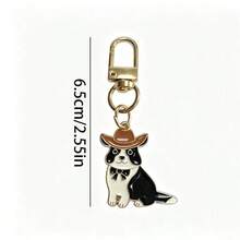 Cartoon Cowboy Puppy Single Pendant Keychain, Cute Border Collie Enamel Key Chain Wearing Cowboy Hat And Bowtie, Compact Holiday Commemorative Gift For Pet Lovers, Western Style Wallet Accessory, Party Favor For Animal Lovers - Multicolor - View 2