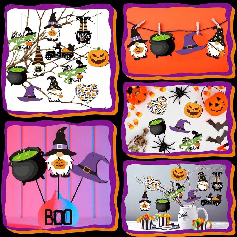 Dekorasi Gantung Kayu Halloween Musim Panas, Ornamen Pohon Halloween, Ukiran Kayu Gotik Berwarna-warni dengan Tali, Cocok untuk Dekorasi Rumah, Pohon Kecil, Pesta, dan Dekorasi Dalam Ruangan.