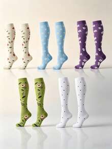 1/5 Pairs Men's & Women's Unisex High Elastic Low Pressure Compression Socks, Soft & Lightweight Running Sports Socks, Back To School, Suitable For Football, Yoga, Cycling, Gym, Women's Dedicated Sports Socks, Men's & Women's Pilates Yoga Socks - Multicolor - View 12