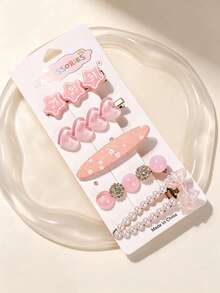 5pcs Daily Fashion Versatile High-End Rhinestone Heart Bow Hair Clips, Loose Hair Clips, Bangs Decoration Hair Accessories Set - 26715 - View 6