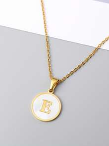 1pc 18k Gold Plated Titanium Steel Necklace With Seashell Pendant, A To Z Alphabets Personalized Necklace Best Gift For Daughter And Suitable For Women - Gold - View 17