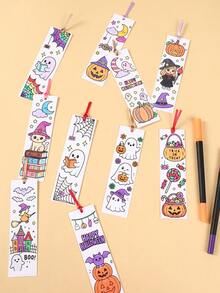 48pcs Halloween Party Favors DIY Coloring Bookmarks, Colorable Blank Bookmarks With Cute Witch, Ghost Pumpkin, Black Cat Patterns, Suitable For Coloring, Halloween Gifts, Halloween Party Favors, "Trick Or Treat" Decorations, Halloween Table Decor, Halloween Party Gifts, Halloween Decoration Cards, Halloween Gift Packaging Labels, Halloween Party Supplies, Christmas Gifts, New Year Decorations, Back To School, Student Gifts - Halloween Pumpkin - View 8