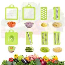 16-In-1 Multifunction Vegetable Chopper - Manual Slicer, Julienne Peeler, Dicing Tool With Drip Tray; Suitable For Fruit And Vegetables. Multicolored Household Kitchen Tool That Makes It Easy To Slice, Kitchen Essential, Summer - Green - View 5