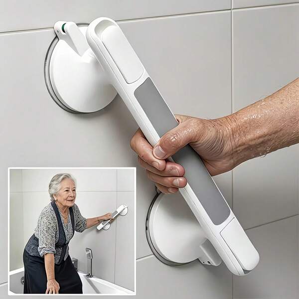 1pc Home Elderly Grab Bar, No Drilling, Non-Slip Suction Cup Handle, Reusable, Suitable For Ceramic, Glass And Hard Plastic Surfaces, Applicable For Bathroom, Toilet, Living Room And Kitchen