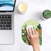 Dolaer Black Cat Mouse Pad, 6.19 X 8.07 In Green Botanical Design, Oval-Angle Portable Mousepad With Non-Slip Base For Laptop Computer, Cute Cat - Mouse Pad - View 4