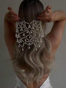 A Mesh Pearl Hair Chain Fairy Teardrop Pendant Hair Comb Bride Wedding Accessories For Women Hair Chain - Silver - View 1