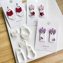 2/3pcs Creative Halloween Ghost Clay Cutters, Autumn Halloween Series Pattern Clay Molds, Perfect For Handmade Halloween Jewelry Making, Delicate And Exquisite Ghost Pattern With Bow - White - View 5
