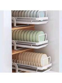 Adjustable Pull‑Out Pot Pan Organizer Rack, Vertical Cookware Holder With Hooks For Pots, Pans & Lids, Space‑Saving Large‑Capacity Easy‑To‑Install & Easy‑To‑Clean Kitchen Cabinet Drawer Storage Accessory For Home Kitchen Organization - White - View 4