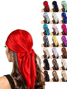1 buah Syal Sutra Persegi Satin Warna Polos, Gaya Minimalis Modis untuk Wanita, Cocok untuk Bepergian, Kencan, Pesta Liburan, dan Perjalanan - Merah - View 2