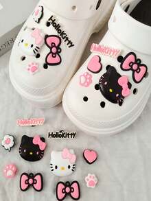 SANRIO 5/10/20pcs Cute Hello Kitty Shoe Charms - Multiple Designs Including Heart, Bow, Cat Paw Pattern And "I Love You" Slogan, Pink Accessories Suitable For Sandals, Clogs, Bags, Bracelets - Great Gift For Friends, Sparkling Shoe Decorations, Bracelet Charms, Fun Design, Durable PVC Material, High Quality Decoration (Random Style) - Multicolor - View 2