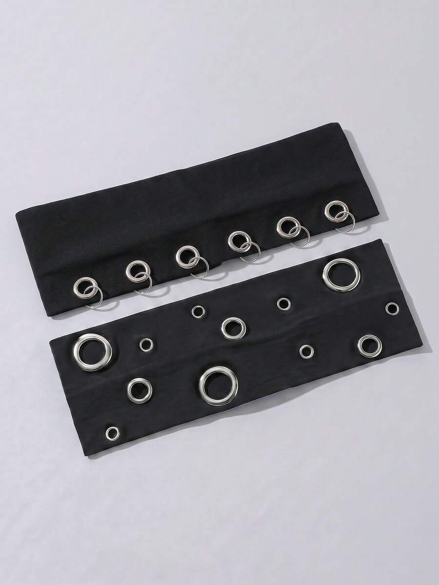 2pcs/Set Fashion Punk Gothic Style Hairband, Soft Non-Slip Elastic Eyelet Hollow Out Beach, Holiday Headband, Elastic Yoga Sports Hairband, Versatile For Daily Wear And Multiple Occasions - 黑色 - 查看 1