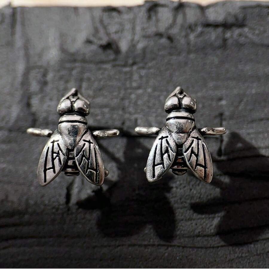 Halloween Realistic Fly Stud Earrings For Women, Insect Vintage-Style Jewelry With 3D Texture - E4963 Antique Silver - View 1