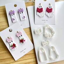2/3pcs Creative Halloween Ghost Clay Cutters, Autumn Halloween Series Pattern Clay Molds, Perfect For Handmade Halloween Jewelry Making, Delicate And Exquisite Ghost Pattern With Bow - White - View 4