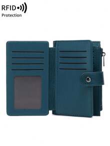 MIYIN Vintage RFID Blocking Multi-Function Multi-Slot Short Wallet With Zipper And ID Window, Suitable For Carrying Credit Cards, Cash, Letters, Etc., Vintage Casual Style, Can Hold Coins, Credit Cards, ID, Cash, Letters, Etc. Tri-Fold Design, Zipper Wallet, Christmas Gift, Thanksgiving Gift, Birthday Gift, Anniversary Gift, Men's Wallet, Handbag, Long Wallet - Teal Blue - View 5