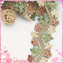 1/5" 金色亮片蕾絲飾邊刺繡花卉蕾絲緞帶 波浪金屬編織邊 多色花卉貼花，適用於縫紉手工、婚紗禮服裝飾、衣飾飾邊、DIY拼接派對裝飾、家用紡織面料 - 粉色 - 查看 1