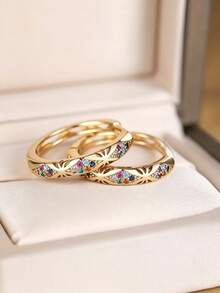 Fashion Copper-Gold Rhodium-Plated With Colorful Zirconia Hollow Ear Ring For Women - Unique Earrings - Multicolor - View 3
