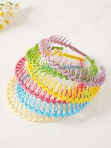 6 piezas de diademas de plástico con dientes de onda de color nuevo y simple - Multicolor - Ver 3