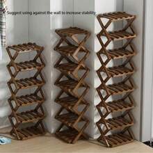 Bamboo No-Assembly Folding Shoe Rack, Suitable For Home Living Room, Entryway, Doorway, Bedroom Storage - Brown - View 8