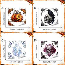 1pc Gothic-Style Halloween Window Sticker, Featuring Rose Skulls, Withered Trees, And Spider Webs Patterns. It Is Reusable And Suitable For Indoor Home Decoration, Store Windows, Autumn Horror-Themed Parties, And Window Decorations. - Multicolor - View 3