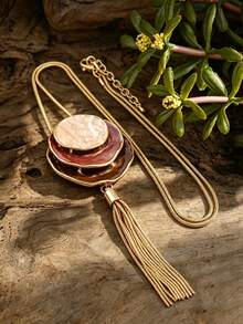 Cring Coco 2PCS/SET Woman Jewelry Set Fashion Boho Enamel Geometric Round Golden Necklace And Earrings Set Daily Party Vacation Music Festival Christmas Gift - Geometry - View 10