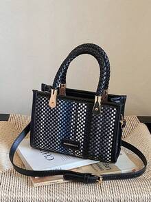 Fashionable Vacation Style Colorful Striped Handbag Women's New Woven Handle Niche Shoulder Crossbody Bag Mini Square Bag - A - View 13