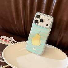 Funda de teléfono GUCADI con diseño de rayas de bloques de color y frutas de verano, compatible con Apple 17 Pro, 16, estilo fresco, 17 con cordón, 15 único, creativo, geométrico, fresco, estilo de bloques de color, nicho, estilo. - Verde y amarillo - Ver 5
