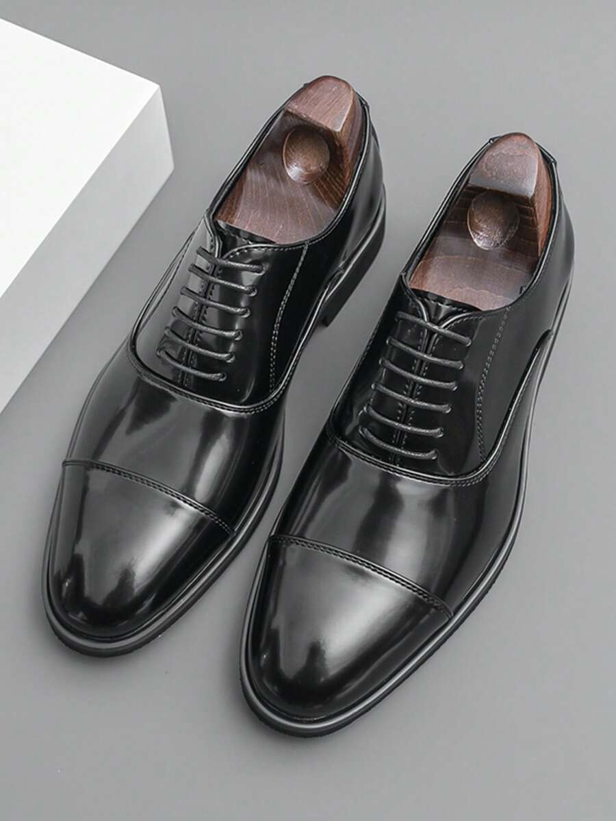 Men's Business Thick Sole Formal Loafers, PU Leather Shoes For Daily Wear And Parties - Black - View 1