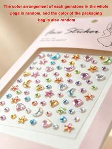 2Pcs Of Randomly Arranged Gemstone Stickers With Colors Including Stars, Hearts, Moons, And Multicolored Beads, Suitable For Various Gatherings, Parties, And Girls' Travel Clothes, Waterproof And Durable, Can Be DIY - Multicolor - View 3