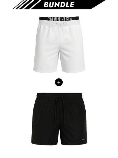 Calvin Klein [Bundle] Intense Power Men's Swimshorts White + Essentials Men's Swimshorts Black