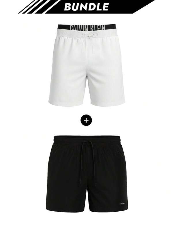 Calvin Klein [Bundle] Intense Power Men's Swimshorts White + Essentials Men's Swimshorts Black