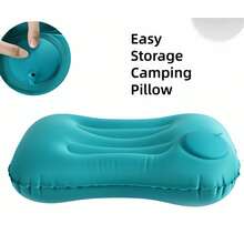 1pc Camping Inflatable Travel Pillow, Portable Neck Pillow, One-Press Inflation, Compact Air Pillow, Suitable For Beach, Office, Home, Travel - Peacock Blue - View 7