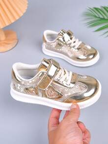 1 Pair Spring/Autumn Unisex Kids' Sports Shoes, Fashionable Versatile Non-Slip Casual Skate Shoes, German Trainer Style - Silver - View 4