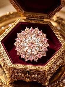 1pc Round Floral Brooch Lapel Pin, Elegant Fashion Collar Accessory, Unisex, Suitable For Wedding, Banquet, Formal Suit, Daily Office Decoration - Pink - View 7