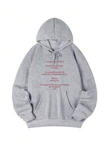 Sweatshirt Berkerudung Wanita, Motif Huruf Musim Gugur/Dingin Terbaru, Desain Tali Serut, Dengan Saku, Atasan Longgar Serbaguna Kasual, Modis untuk Musim Gugur - Abu-abu gelap - View 3