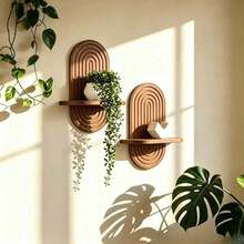 Bohemian Style Arched Floating Shelf, Wooden Wall Decor Storage Rack, Suitable For Potted Plants, Wall Flower Rack, Suitable For Bedroom, Living Room, Kitchen Wall Decoration - Multicolor - View 6