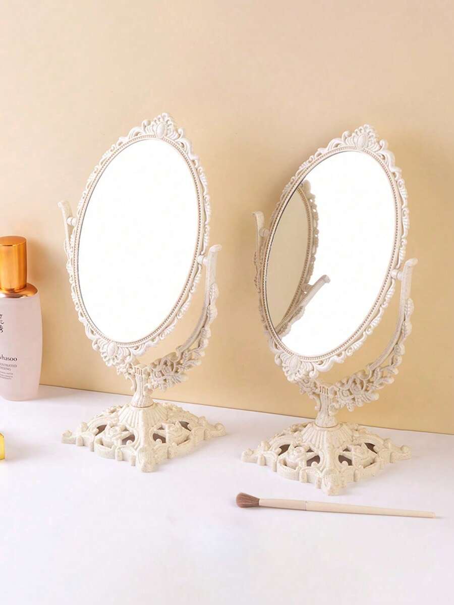 1pc Freestanding Makeup Mirror, Double-Sided 360° Swivel Makeup Mirror, Professional Eye Makeup Tools For Lash Styling, Daily Beauty Routine, Vanity Table, Daily Desktop Makeup Mirror, Home Decor, Makeup Mirror