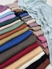 1 pieza Pañuelo musulmán de borde ancho de doble cara, casual, cómodo, versátil, de unicolor, delgado, transpirable, suave, para uso diario, vacaciones y viajes, envoltura para la cabeza, primavera y verano, nuevo pañuelo para mujer - Multicolor - Ver 3