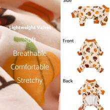 Thanksgiving Turkey Dog Pajamas, Funny Dog Winter Clothes, Suitable For Small Dog Girls And Boys, Pet Jumpsuit, Cat Style With Feet, Lightweight Velvet - Orange - View 3