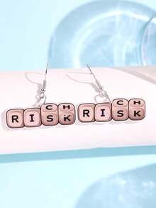 1對創意趣味時尚獨特口號「Risk」壓克力耳環，女款日常佩戴派對飾品 - 彩色 - 查看 6