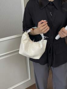 時尚毛絨波希米亞風大托特包，極簡托特包，冬季女款可愛手提包與錢包 - 白色 - 查看 4